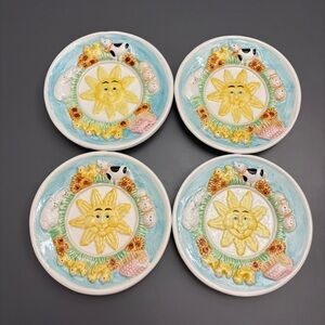 Mercuries 1994 Ceramic Springtime Country Farm 5.25" Snack Plates 3-D Vintage